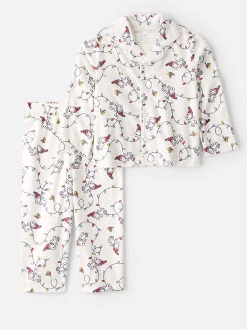 Carters Peanuts Snoopy Print Fleece Long Sleeve Loose Fit PJ Set White NWT